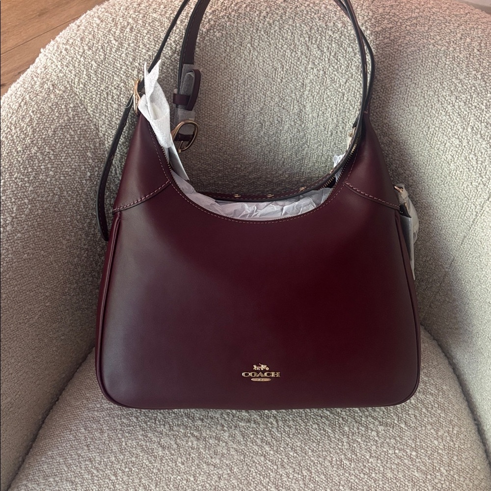 Coach Ella Bag Smooth Leather Burgundy Shoulder Bag NWT - Picture 5 of 8